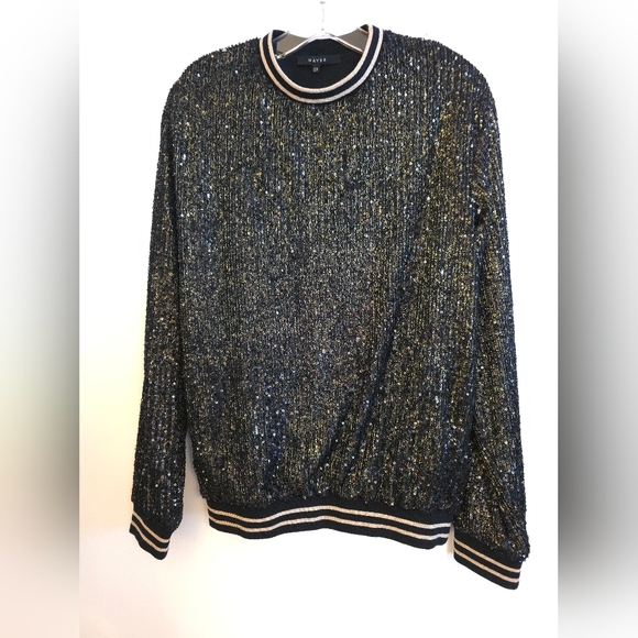Men's Black and Gold Sequin Crewneck Sweater MAYER By: ROSS MATT